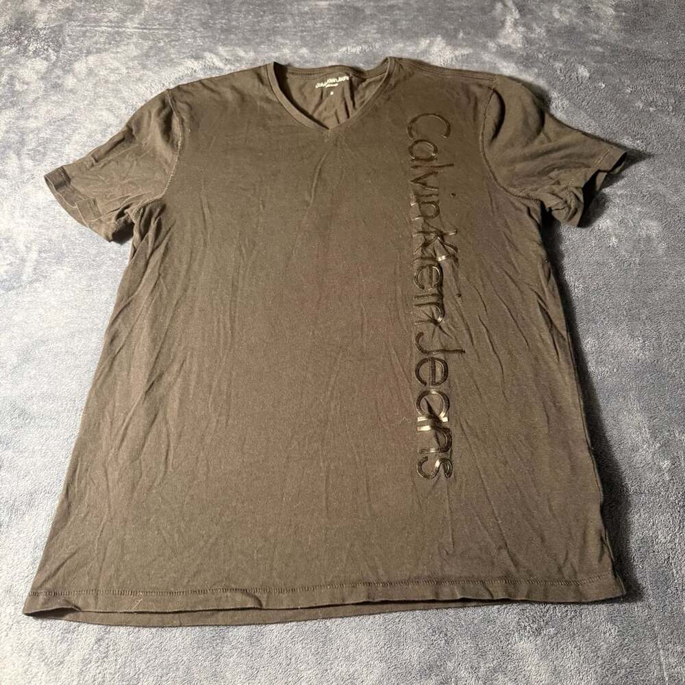 Calvin Klein Jeans V-Neck T-Shirt Size M Black